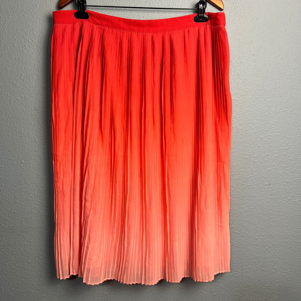 Halston Pleated Y2K 90s Skirt Ombre Coral Accordion Midi Boho Party Cocktail‎ XL